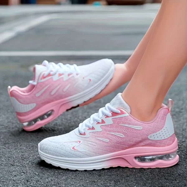 Women's Sporty Running Shoes, Ombre Color Lace-up Casual Sneakers With Air Cushion, Non-slip Breathable Mesh Walking Shoes