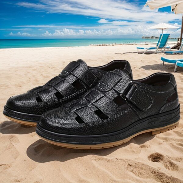 2025 Summer Trendy Men's Breathable Sandals - Genuine Leather Upper with Comfortable and Durable Design, Lightweight Beach Shoes Featuring Quick-Dry Technology, Available in 2 Colors, Perfect for Travel and Outdoor Activities, Ideal Gift for 7 Occasions, Suitable for Business Casual Wear, Full Size Range - Image 3