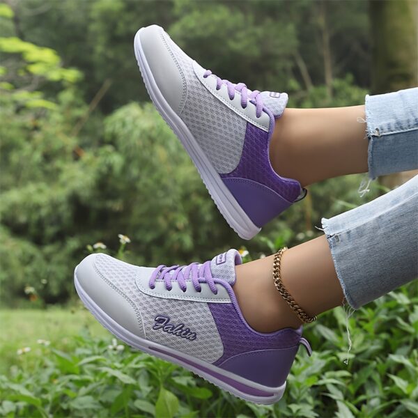 Women's Lightweight Breathable Casual Sneakers - All-Season Lace-Up Hiking & Walking Shoes with EVA Cushioned Sole, Round Toe Design & Purple Accents for Outdoor, Daily Wear (Grey/Purple), Hiking Shoes, Outdoor Walking Shoes, Stylish Hiking Shoes, Fabric Upper Shoes - Image 9