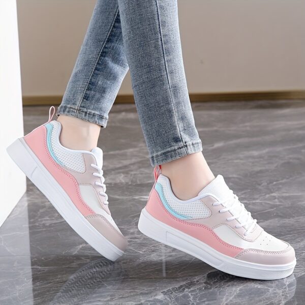 Stylish Women's Low-Top Sneakers - Lightweight Casual Shoes with Pastel Pink & Light Blue Accents, Synthetic Cover Upper, Breathable Mesh Lining, EVA Sole for Comfort, Perfect for Casual Attire & Travel - Image 17