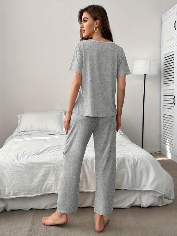 Women'S Casual Yellow joyful Face Pajama Set - Short Sleeve, Long Pants, Crew Neck, All-Season Sleepwear, Comfortable Loungewear, Casual Loungewear|Playful Design|Soft Texture - Image 10