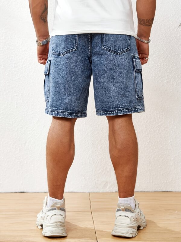 Men's Casual Mid-Length Denim Shorts - Relaxed Fit Washed Blue Jeans for Summer, Non-Stretch Breathable Fabric, Versatile for Casual & Semi-Formal Wear, Jeans Shorts - Image 2