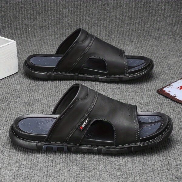 Men's Solid Color Open Toe Breathable Slippers, Comfy Non Slip Microfiber Upper Rubber Sole Walking Shoes, Men's Summer Footwear - Image 7