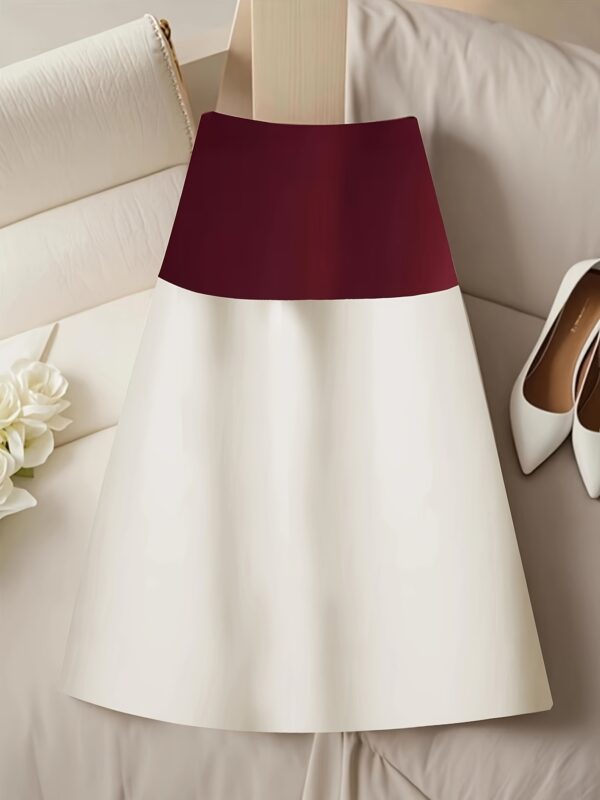 Elegant Color-Block Skirt with Belt - High-Waisted, Flowing Design, Polyester Blend, Perfect for All Seasons - Chic Suit Skirt for Women, Office or Casual Wear - Image 6