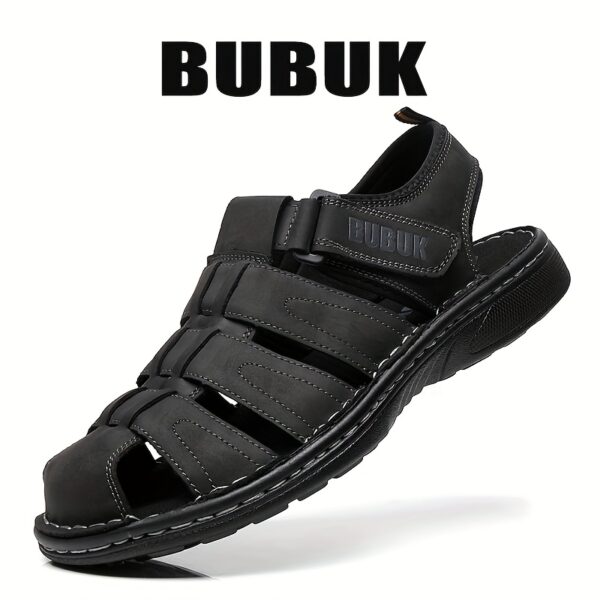 BUBUK Men'S Summer Sandals - Thick Sole Outdoor Beach Shoes, Genuine Faux Leather with Adjustable Strap, Brown, Comfortable & Stylish for Casual Wear, Beach Shoes - Image 2