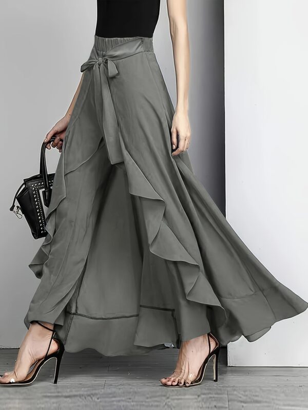 Women's Plus Size Olive Green Wide-Leg Pants with Front Tie Waist - High Rise, Flowy Vacation Style, Machine Washable, All-Season Comfort, Special Event Attire | Wideleg Design | Elegant Appearance - Image 9