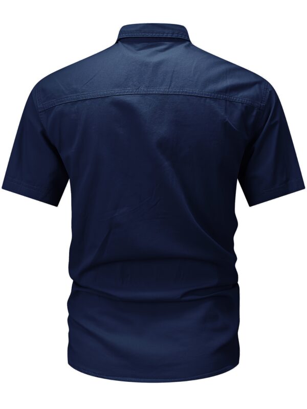 Men'S Summer Casual Short-Sleeve Shirt, 100% Cotton, Solid Color, Lapel Collar, Regular Fit, Woven Fabric, 170gsm, with Pockets, for Outdoor Hiking & Daily Wear - Image 10