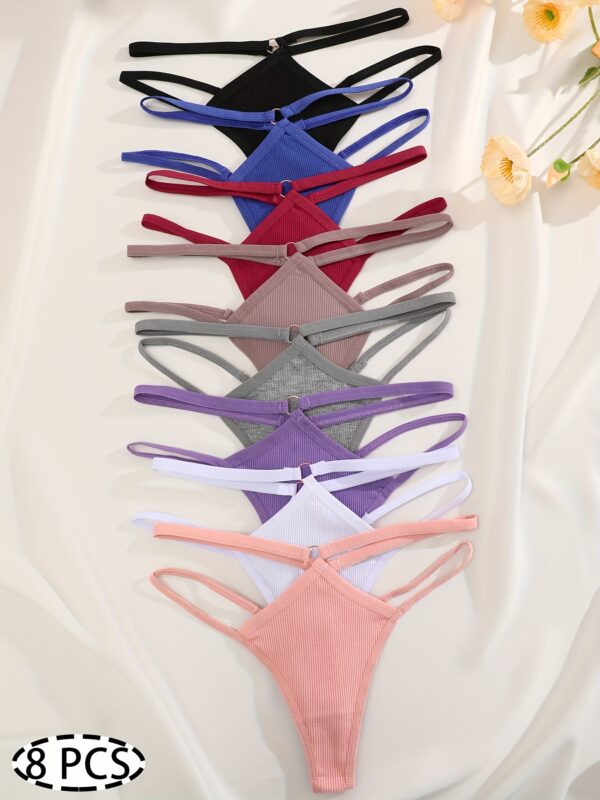 8pcs Women's Cotton Threaded Double- Comfortable Breathable Low-Rise Sexy Thong Set - Image 5