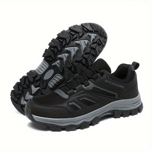 Men's All-Season Breathable Non-Slip Hiking Shoes, Comfortable Low-Top Lace-Up Sneakers with Rugged Tread for Outdoor & Casual Wear, Black, Sizes 7-14 - Image 3