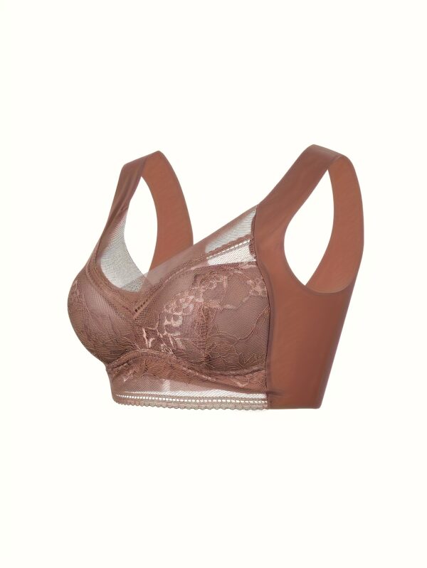 3pcs Women'S V-Neck Lace Bras - Solid Color, Breathable Mesh, Full Coverage, Elegant High Elasticity, Wireless with Floral Lace Detail, Perfect for Yoga & Sports - Image 9
