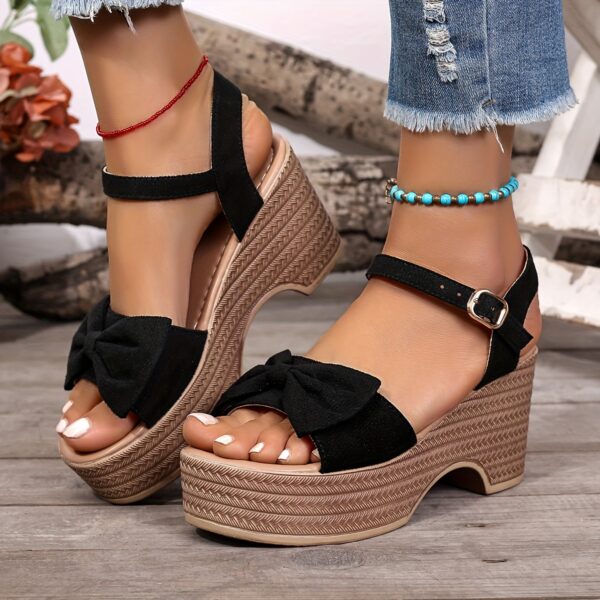 Women'S Summer Platform Sandals, Thick Heel, Fish Mouth, Butterfly Buckle, Open Toe, Fabric Upper, Synthetic Inner, Faux Sole, Synthetic Insole, Hand Wash or Professional Dry Clean, Solid Color, for Women - Image 8