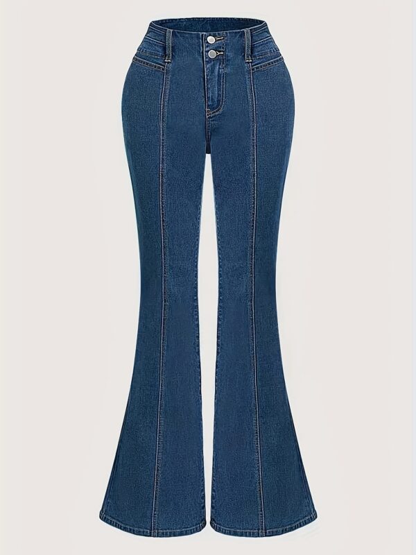 1pc Women'S High Waist Stretchy Solid Color Denim Flare Jeans, Casual Style with Pockets, All-Season Long Length Woven Pants - Image 9