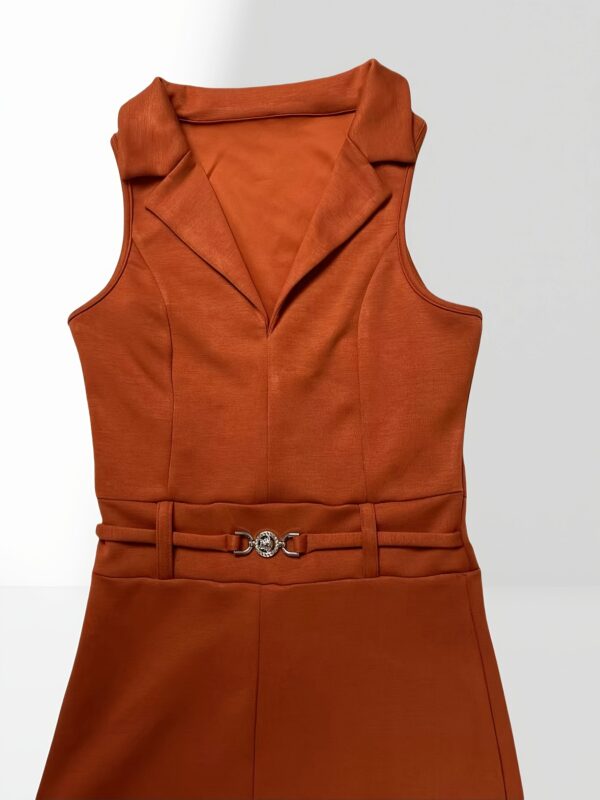 Elegant Brown Zipper-Up Jumpsuit with Notched Lapel Collar - Straight Leg Fit, Solid Color, Perfect for Spring/Summer/Fall, Adult Women'S Fashion, Casual Jumpsuit | Elegant Attire | Polyester Fabri - Image 3