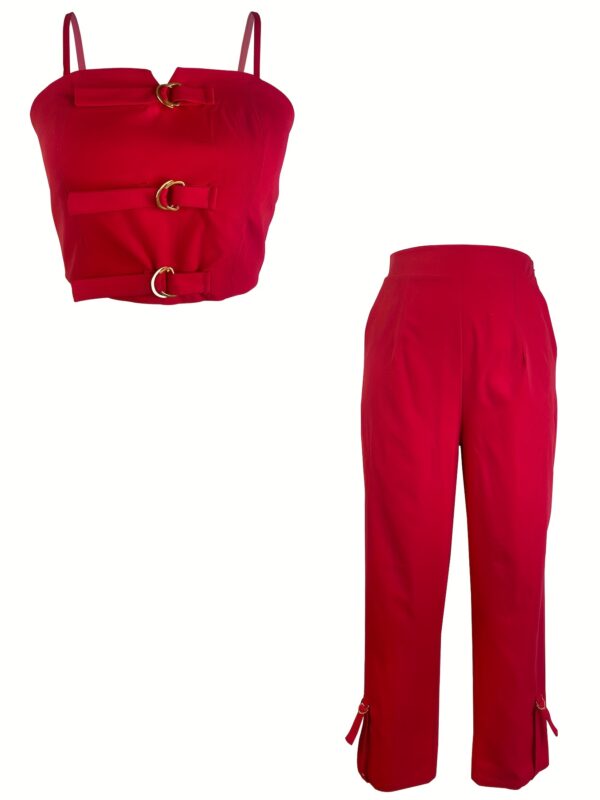 Stylish Elegant Adjustable Buckle Design Women's Camisole and Pants Two-Piece Set - Image 5