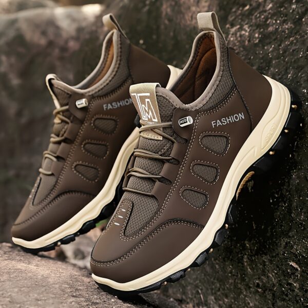 Men's New Season Running Footwear - Casual Athletic Sneakers, Brown with White Accents, Comfortable Soft Sole - Image 4