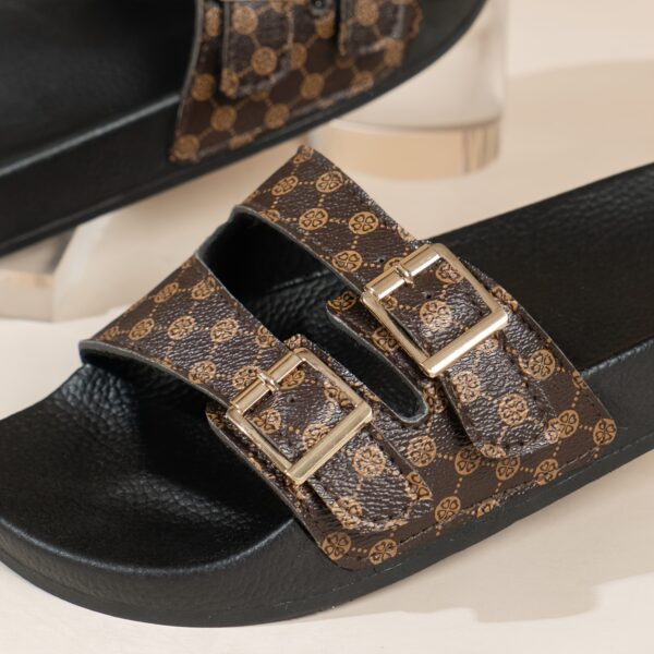 Adjustable Open-Toe Slippers with Double Straps - Comfortable EVA Material, Stylish Brown & Black Pattern, Perfect for Indoor/Outdoor Walking, Adjustable Slippers | Elegant Footwear | EVA Sole Slippers, House Slipper - Image 6