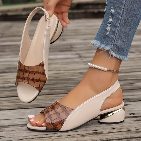 Women's Stylish Open Toe Sandals - Black & Crocodile Pattern Chunky Heel Shoes, Mid-Height Summer Casual Wear with Rubber Sole, Strappy Sandals - Image 34