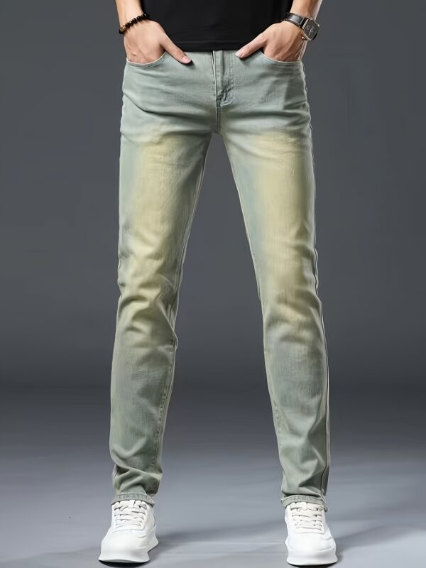 Men's Slim-Fit Stretch Denim Jeans - Versatile Green, All-Season Wear, Machine Washable, Basic Style, Cultivate The Body Version, Four Seasons