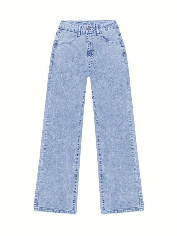 Women's Fashionable Stretch Straight-Leg Jeans, Loose and Comfortable Fit, Classic Snowflake Wash Blue Jeans, Suitable for All - Image 11