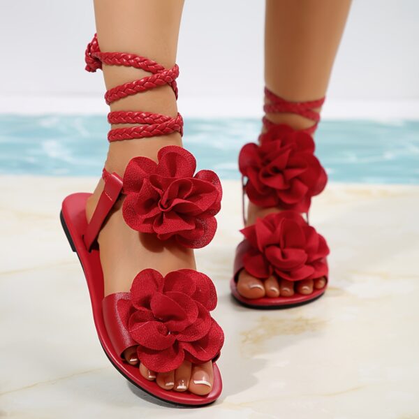 Women'S Floral Flat Sandals, Casual Open-Toe Low Heel with Lace-Up Straps, Faux Cover Sole and Cloth Lining, Retro Style Synthetic Upper Material - All-Season Wear, Strappy Sandals - Image 19