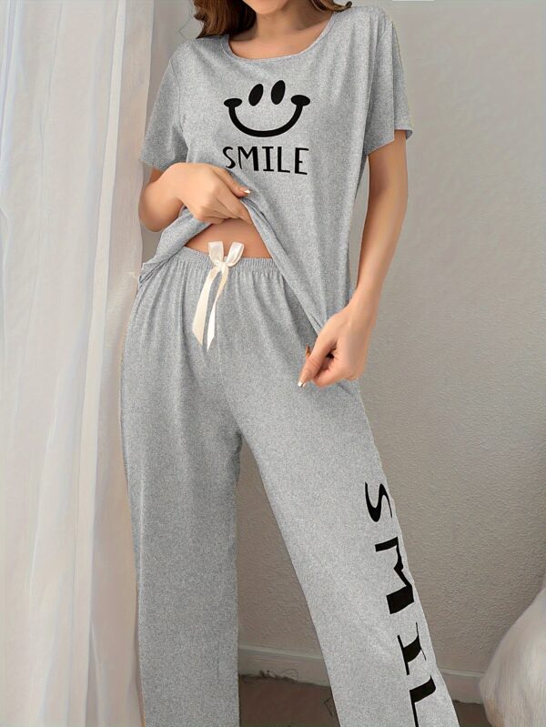 Women'S Casual Yellow joyful Face Pajama Set - Short Sleeve, Long Pants, Crew Neck, All-Season Sleepwear, Comfortable Loungewear, Casual Loungewear|Playful Design|Soft Texture - Image 28