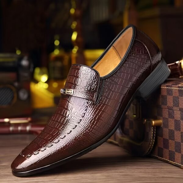 Men'S Genuine Slip-On Loafers - Comfortable Pointed Toe Dress Shoes with Breathable Insole & Durable Rubber Sole, Brown Faux for Business, Office, Formal Events, Formal Footwear, Classic Style, Polished Finish