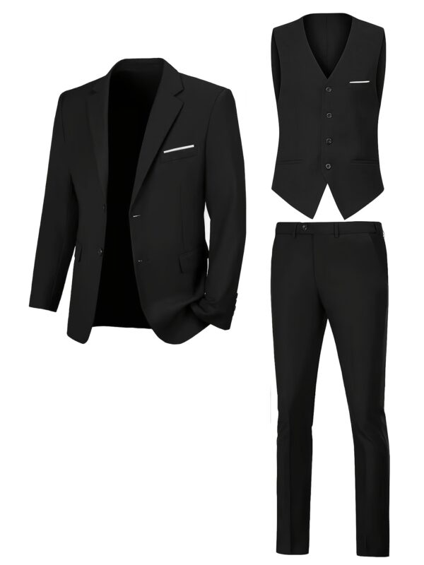 Spring/Summer Slim Fit Men's Flat Lapel Suit 3pcs Set, Suitable for Wedding Formal Meetings Work Casual Vacation Gift - Image 6