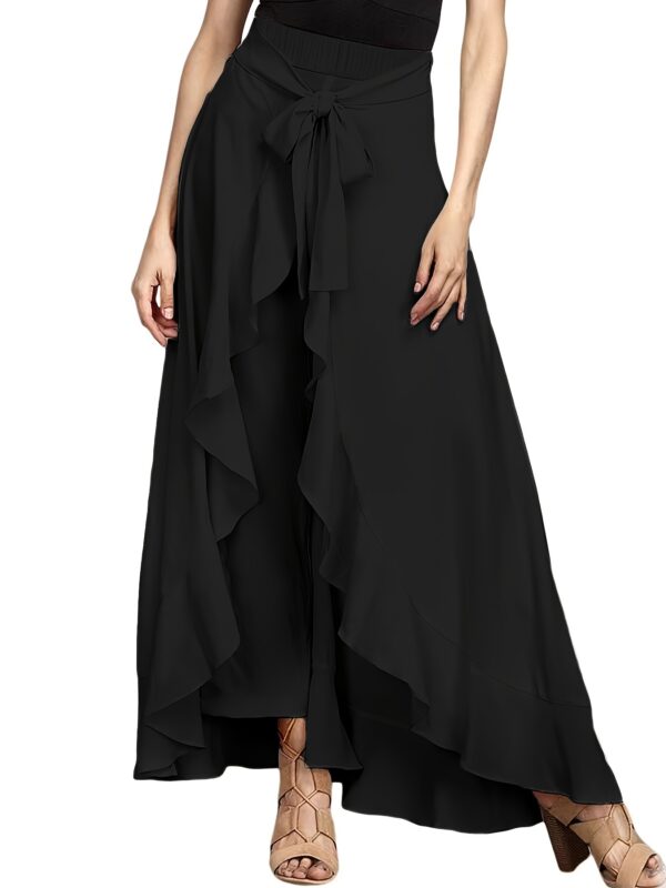 Women's Plus Size Olive Green Wide-Leg Pants with Front Tie Waist - High Rise, Flowy Vacation Style, Machine Washable, All-Season Comfort, Special Event Attire | Wideleg Design | Elegant Appearance - Image 5