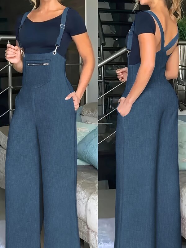Plain Color Spaghetti Strap Overalls, Casual Sleeveless Wide Leg Overalls Jumpsuit For Spring & Summer, Women's Clothing