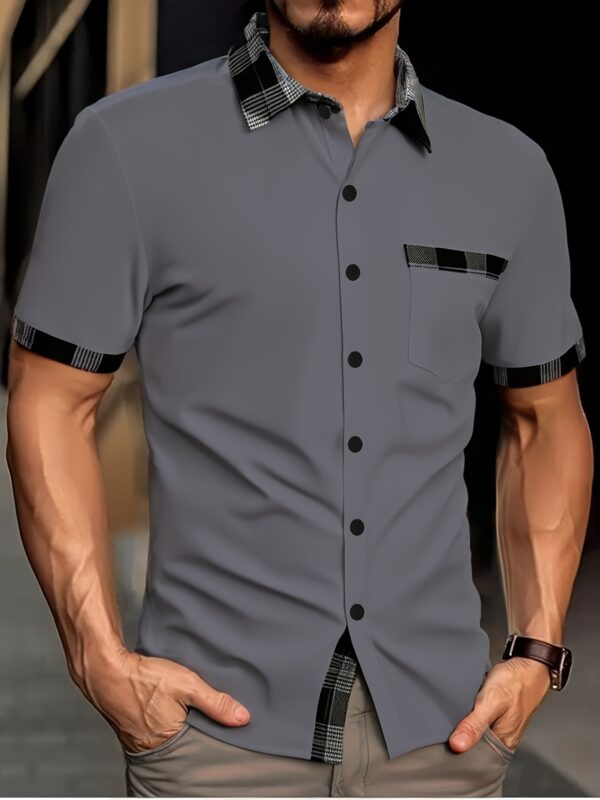 Men's Summer Casual Shirt - Plaid Design Short Sleeve Button-Up with Chest Pocket, Breathable Regular Fit for Streetwear & Couple Dating, Machine Washable, Shirts for Summer