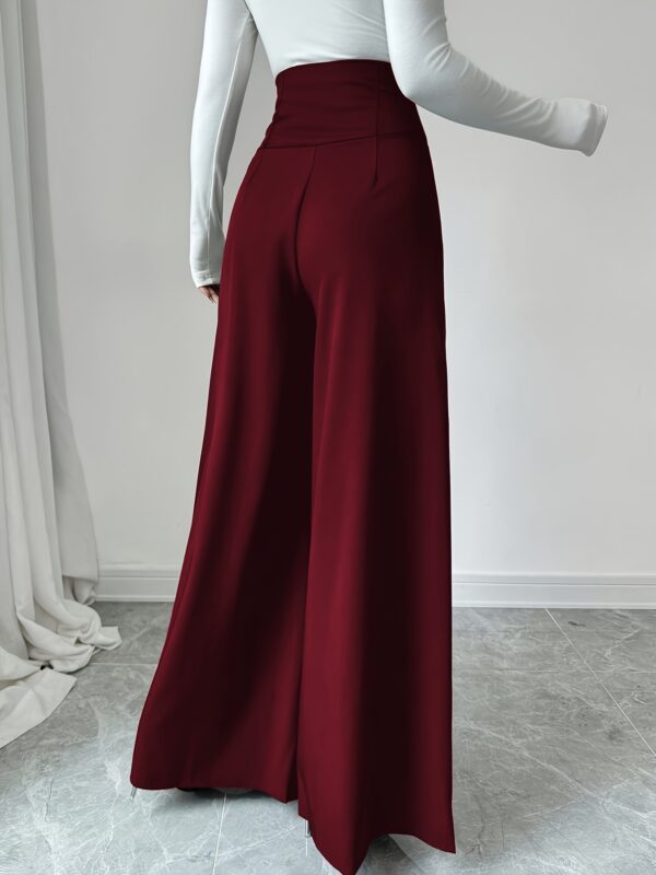 Elegant High-Waist Wide Leg Pants for Women - Burgundy Solid Color with Double-Breasted Detail, Flowy Design, Machine Washable, Perfect for Spring Office or Casual Outfits, Professional Workwear, No Stretch Fabric - Image 3