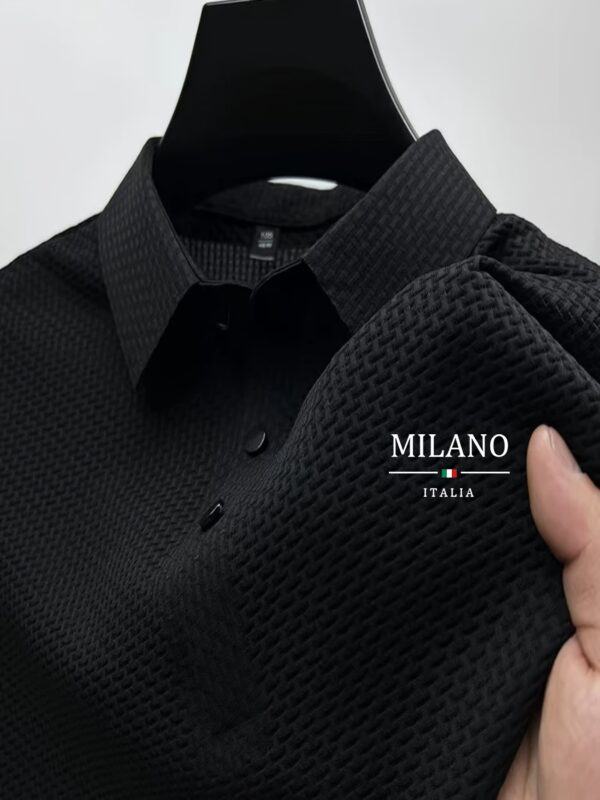 Elson OBM MILIANO Milan Premium Solid Color Business Lapel Breathable Ice Sliky Fiber Fabric Short Sleeve Shirt for Men - Image 2
