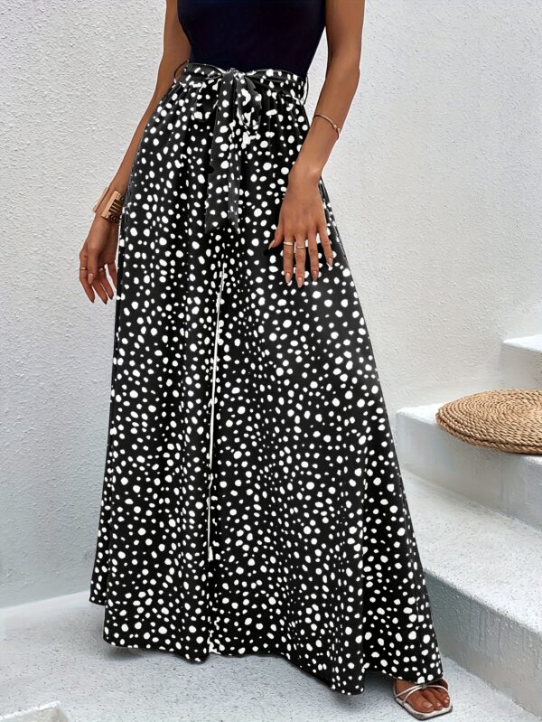 Women's Polka Dot Wide-Leg Pants with Adjustable Waist Tie - Loose Fit Long Trousers, Machine Washable All-Season Casual to Formal Elegant Chic Trousers for Women - Image 17