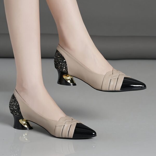 Elegant Women'S High Heel Pumps - Pointed Toe, Block Heel, Synthetic Cover Dress Shoes with Rubber Sole for Work & Formal Occasions, Solid Color, Do Not Wash, Fall Season - Image 4