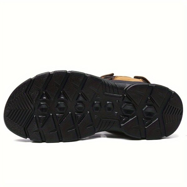 Men's Genuine Leather Summer Sandals with Closure, Thick Sole, Open Toe, High Quality, Lightweight & Breathable for Beach, Hiking, and Casual Wear, Casual Outdoor Shoes | Patterned Leather Sandals | Rubber Sole Sandals - Image 7