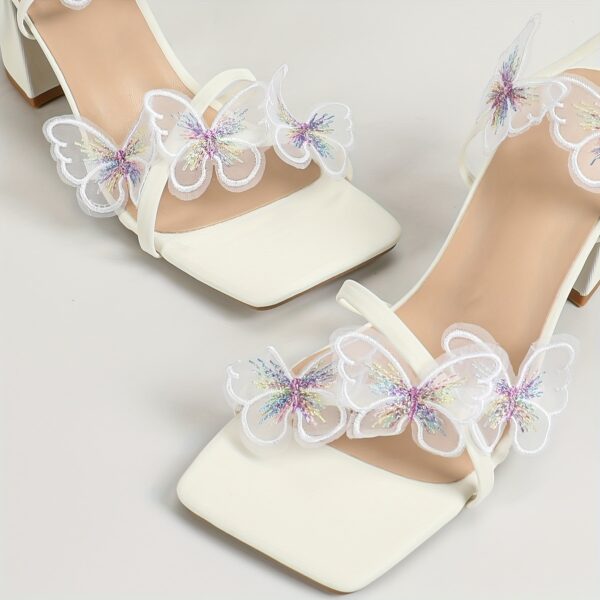 Women's high-heeled sandals, plain square head, thick heel, lace-up butterfly, fashionable and sexy, showing long legs - Image 12