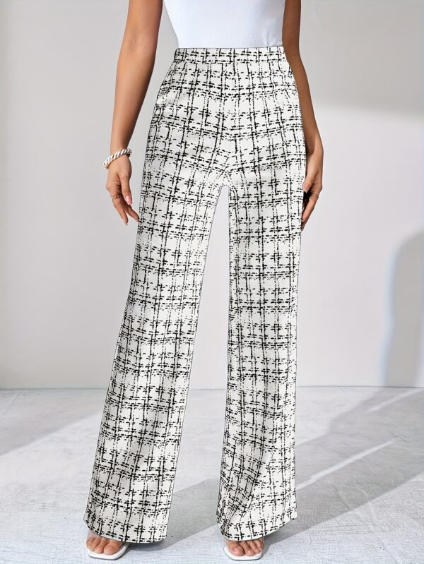 Women'S Black and White Tweed Straight Leg Pants - High-Waisted, Casual Style, Perfect for Spring/Summer/Fall, Versatile for Work & Leisure, Versatile Clothing | Casual Chic | Tight Fitting Pants - Image 3