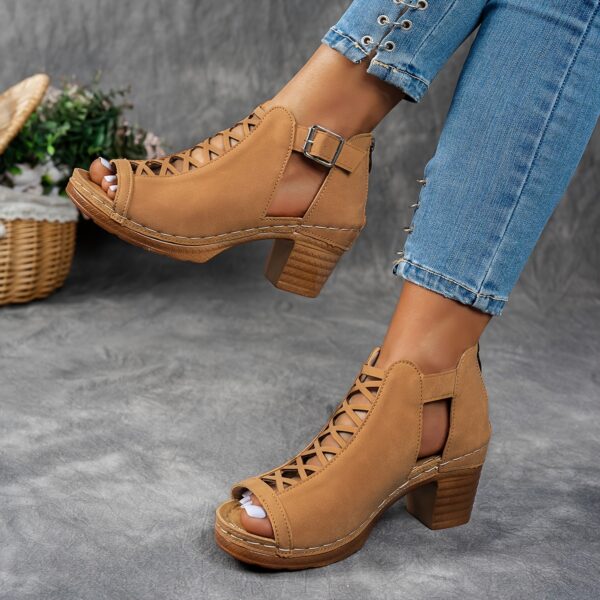 Summer Cross Roman Gladiator Elegant Thick Heel Wedge Sandals - Image 22