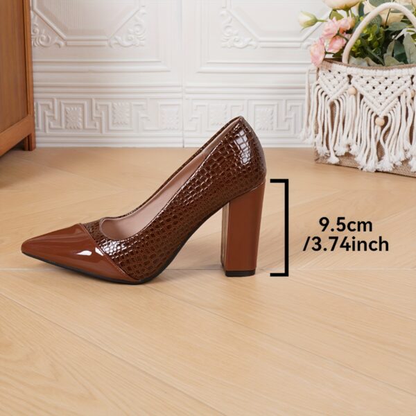 Women's Elegant French-Inspired Chunky Block Heel Pumps - Pointed Toe Mary Jane Shoes with Textured Synthetic Cover, Ultra-High Comfort Heels for Weddings, Parties & Formal Events, Cute Heels, Wedding Guest Footwear, Durable TPU Sole, Glossy Finish Footwear - Image 10