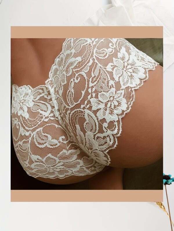 5pcs Sexy Lace Thong Underwear Set - Black & White, Floral Pattern, Mid-Rise, Comfortable & Supportive, Adult Women'S Fashion Briefs, Fashionable Underwear | Floral Lace Design | Comfortable Support, Lace Underwear - Image 5