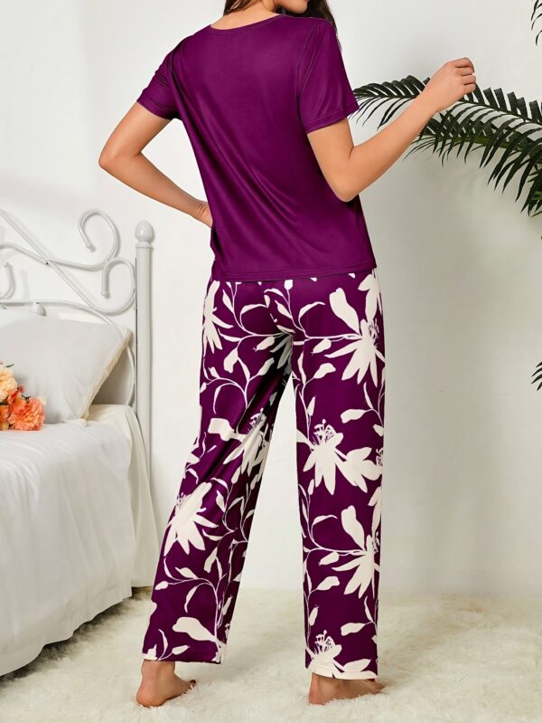 Women'S Short Sleeve Long Pants Pajama Set_Elegant Floral Print Trendy Hot Item All-Season Soft Comfortable Knit Fabric - Image 28