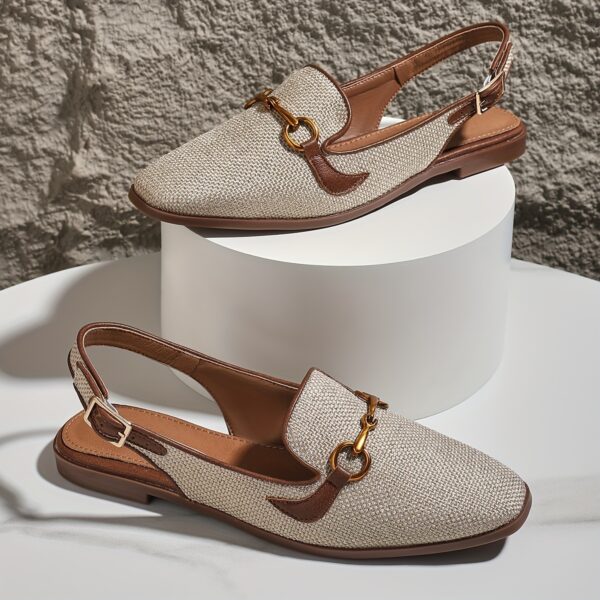 Women's Metallic Buckle Decor Flat Sandals, Elegant Square Toe Buckle Strap Shoes, Lightweight & Comfortable Shoes - Image 4