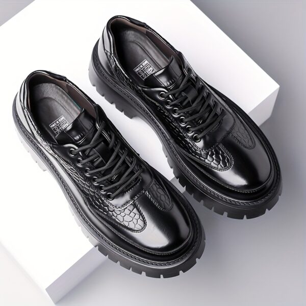 2025 Trendy Men'S Lace-Up Business Casual Shoes, Textured Embossed Derby Style with Premium Material + Non-Slip Durable Rubber Sole, Available in 2 Colors, Comfortable Thick-Soled Dress Shoes Suitable for Daily Wear, Business Gatherings, and Multiple Scenarios, 11 Sizes to Choose From - Image 5