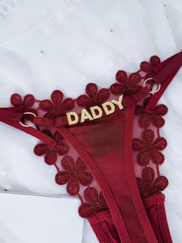 Customized "DAVID" Engraved Red Lace G-String Thong with Floral Embellishments - Personalized Underwear for Women, Unique Gift Idea for Friends & Family, Ideal for Spring & Summer, Festive Gift|Personalized Underwear|Lace Trim, Lace Trim Underwear - Image 3