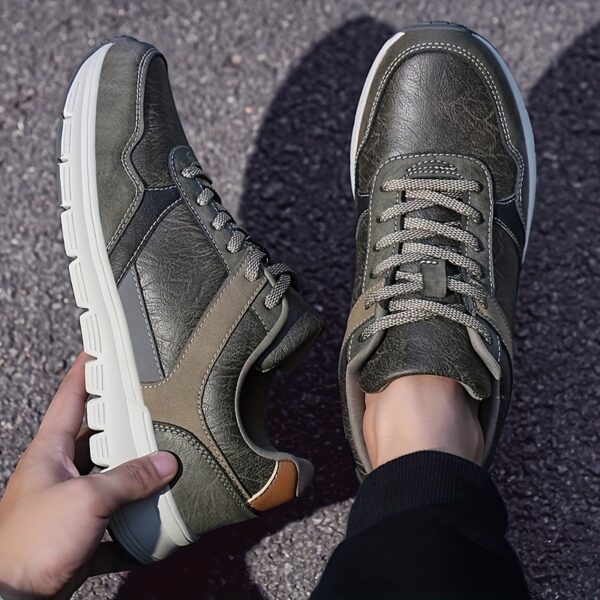 Men'S Plus Size Classic Color Block Casual Sneakers - Lightweight Low-Top Walking Shoes with MD Rubber Sole, EVA Cushion & Breathable Fabric Lining for All-Season Outdoor, Streetwear & Daily Wear, Outdoor Sneakers, Stylish Contrast Design, Comfortable Fit Shoes - Image 3