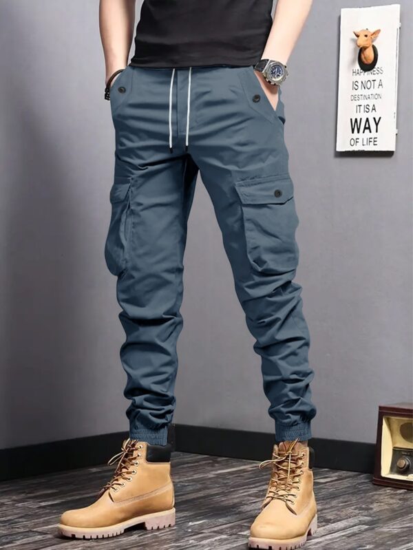 Casual Jogger Pants - Non-Stretchy Fabric with Multiple Utility Pockets, Drawstring Waist - for Gym, Everyday & Professional Workwear - Machine Washable - Spring/Fall Season - Style 2279, Jogging Pants, Gym Wear, Relaxed Fit, Durable Construction, Elastic Cuffs, Outdoor Workers, Functional Design, Sturdy Construction, Work Trousers, Active Lifestyle