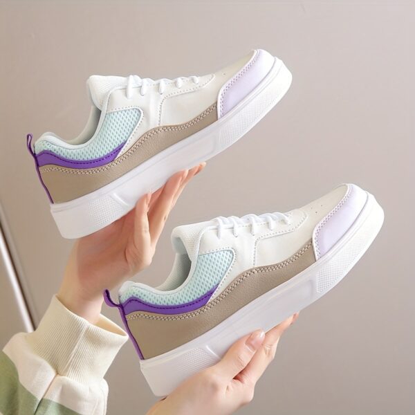 Stylish Women's Low-Top Sneakers - Lightweight Casual Shoes with Pastel Pink & Light Blue Accents, Synthetic Cover Upper, Breathable Mesh Lining, EVA Sole for Comfort, Perfect for Casual Attire & Travel - Image 22