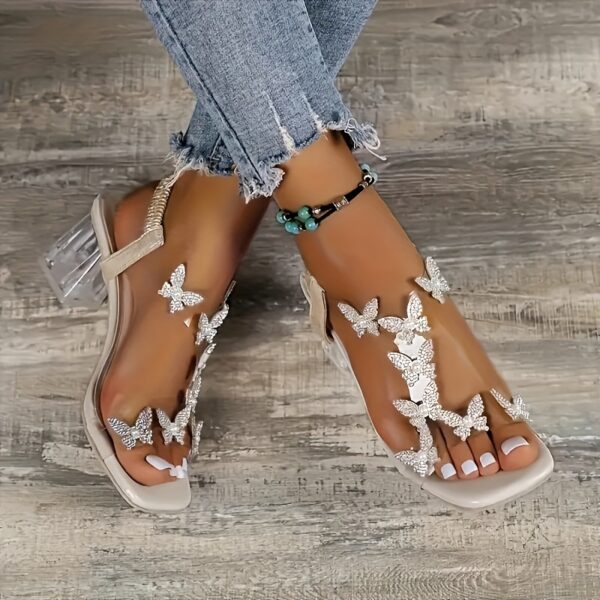 Honey Girl Summer High Heel Sandals - Open Toe, Block Heel, Slip-On Design, Floral Cutout Pattern, No Printing, Artificial Materials - Image 14