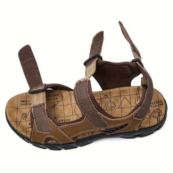 Men's Genuine Leather Summer Sandals with Closure, Thick Sole, Open Toe, High Quality, Lightweight & Breathable for Beach, Hiking, and Casual Wear, Casual Outdoor Shoes | Patterned Leather Sandals | Rubber Sole Sandals - Image 10