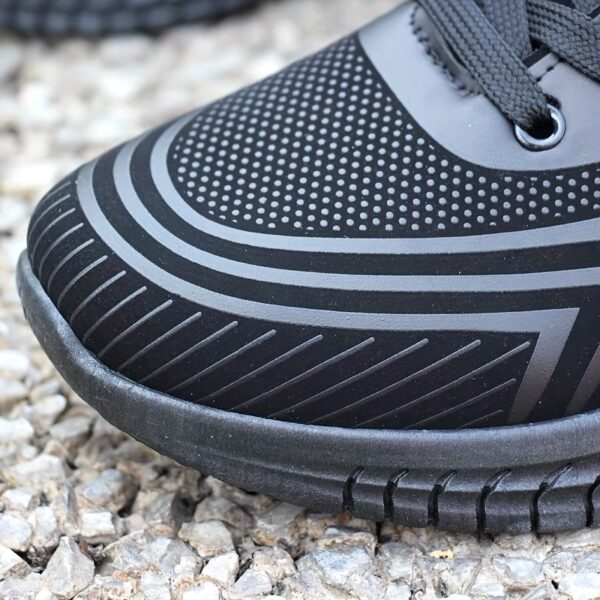 Men's Sneakers - Low-Top Running Sneakers with Cushioned Rubber Sole, Lace-Up Gym Shoes for Gym, Jogging, Everyday - Black PU Upper & Non-Slip Outsole - Lightweight Stability for Casual & Athletic Wear, Jogging Footwear, Sleek Sneaker Design, Breathable Interior Lining - Image 3